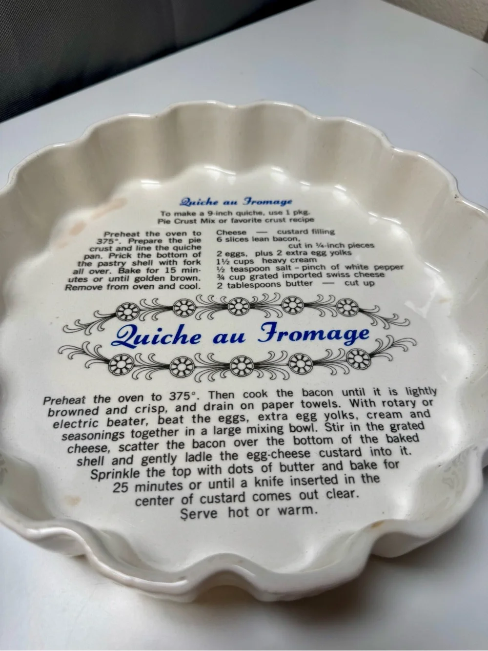 Quiche au Fromage Ceramic Quiche Dish in Cream, California Pottery